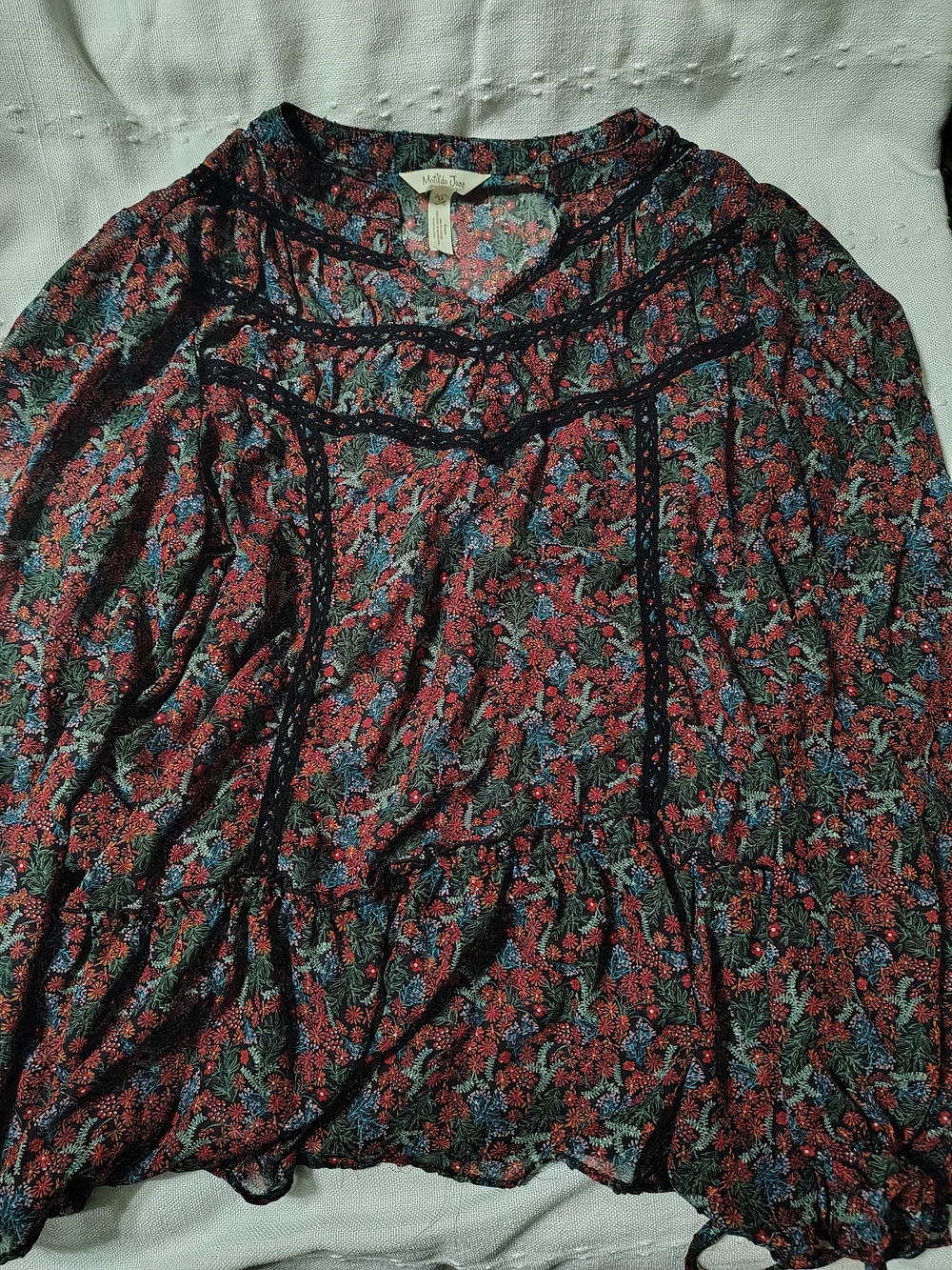 Matilda Jane Red Floral Peasant Top with Blue & Green Accents